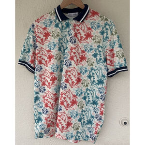 Zara Essentials Men's Polo Shirt XL Tropical Palm Tree Print Coastal Preppy